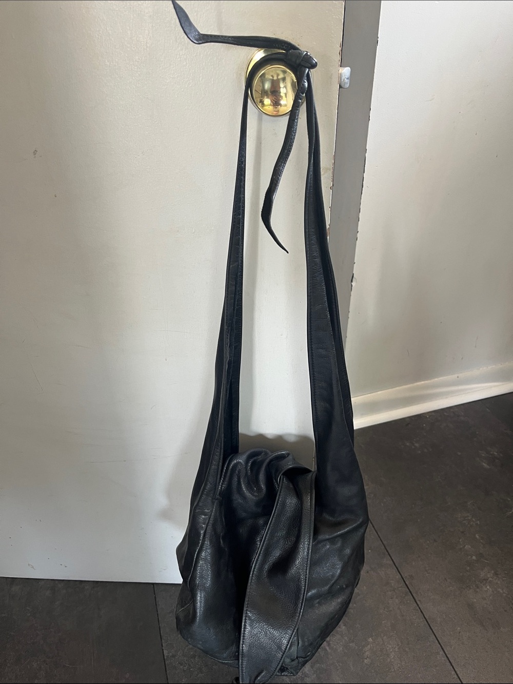 Black Leather Hobo Shoulder Bag designed by Ann V from Pikes Market Seattle WA